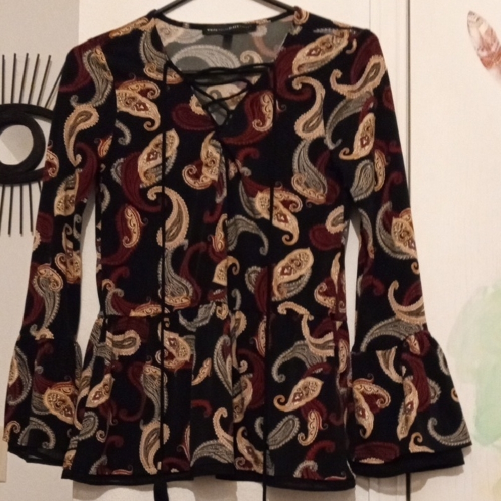 White House Black Market Paisley Lace-Up Blouse